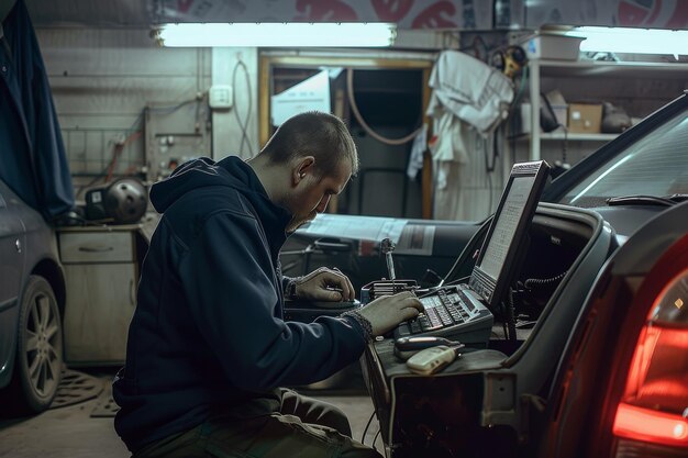 car-repairman-using-computer-while-testing-new-cars